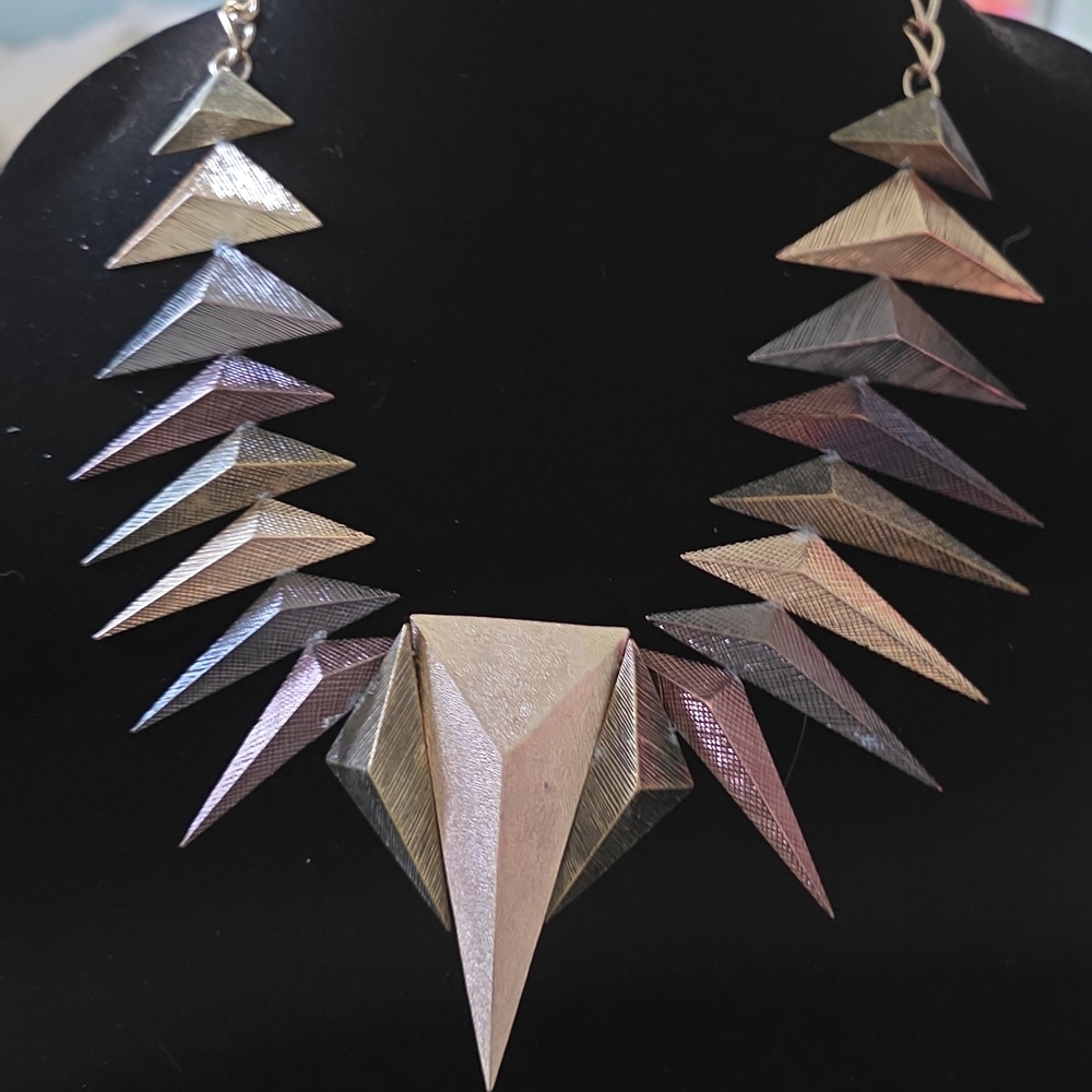 Geometric Spike Statement Necklace in Iridescent Metallic - Women's Jewelry